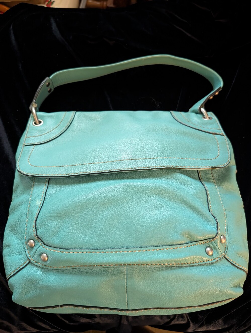 Fossil Turquoise Leather Shoulder Bag - Chic Everyday Tote